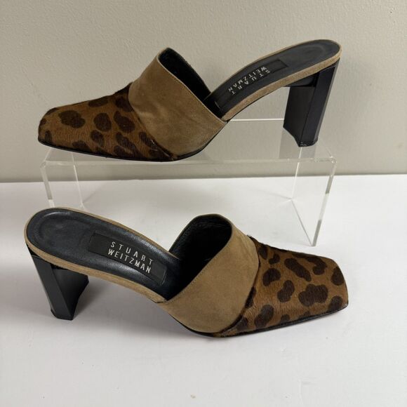 Stuart Weitzman Shoes - Stuart Weitzman Brown Leopard Print Heeled Mules Calf-hair and leather